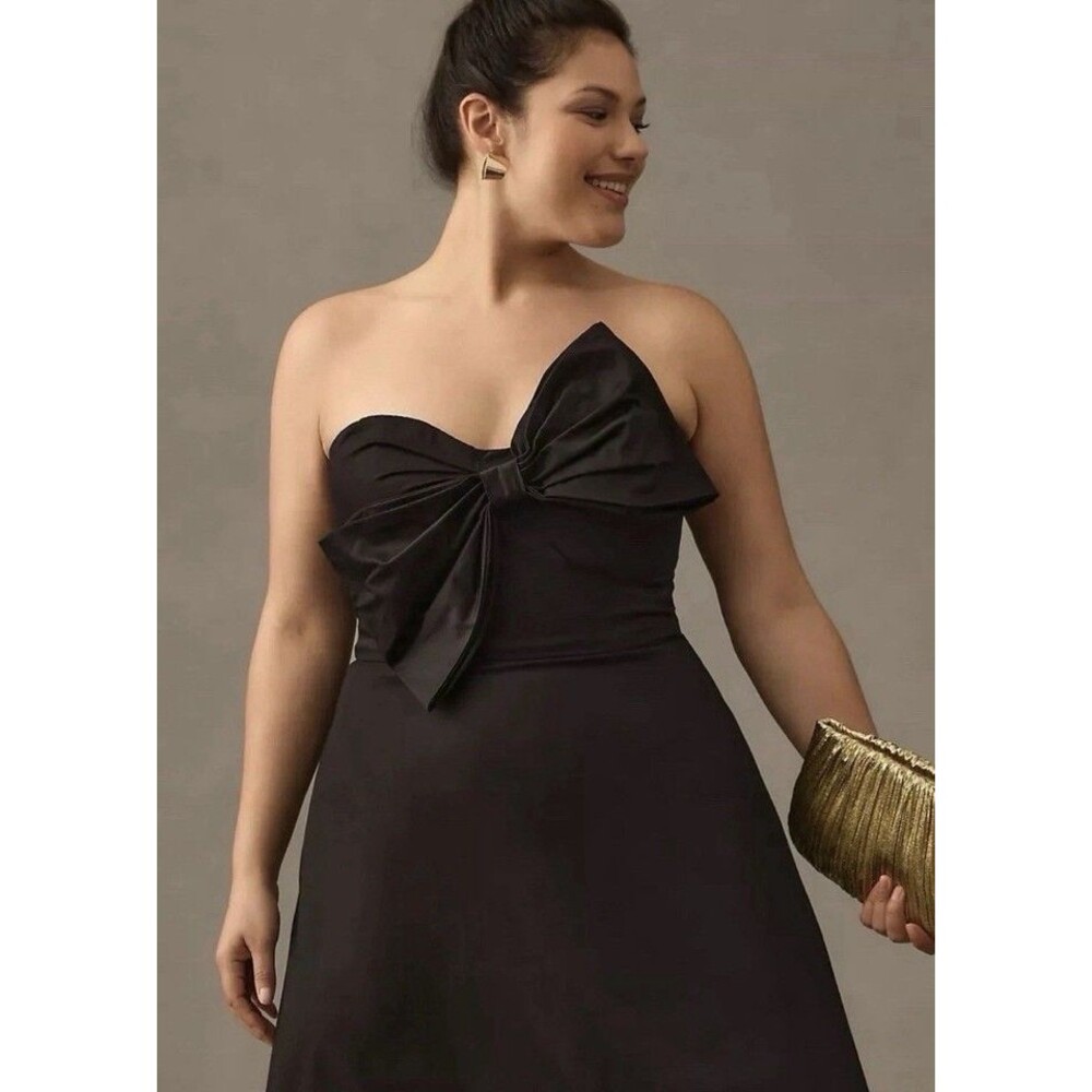 Anthropologie Hutch Women's 10P Black Big Bow Maxi Dress Strapless Preppy Formal